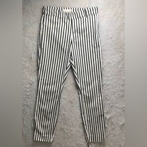 H&M Black And White Striped  Trousers  High waisted,stretch Ankle Pants  SKU459